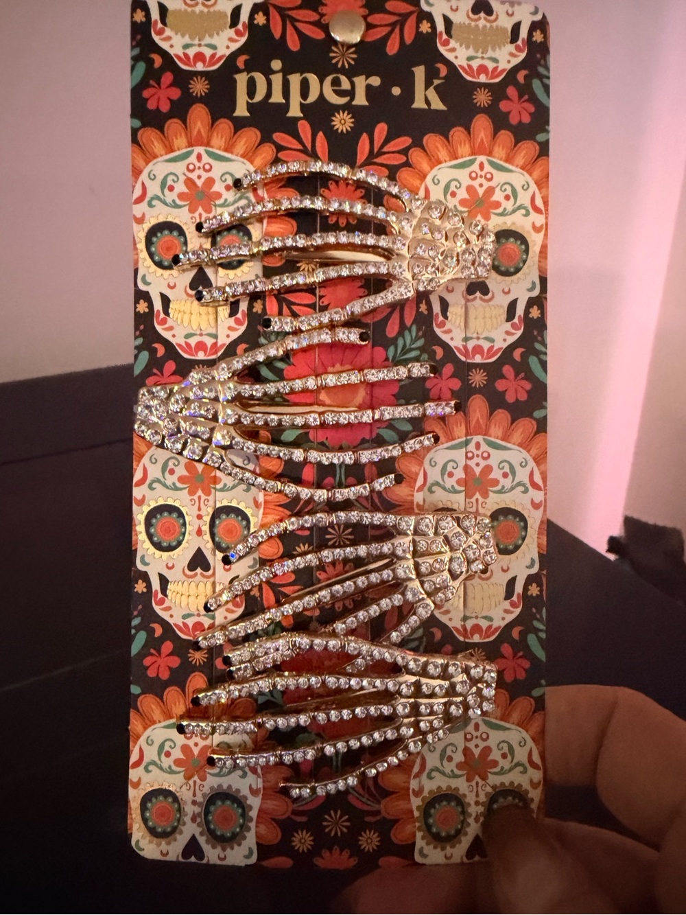 Piper K Rhinestone Skeleton Hand Hair clips NEW